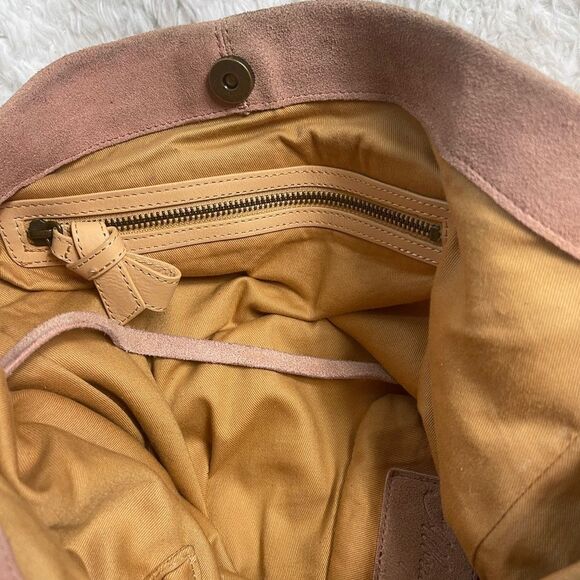 Anthropologie Miss Albright laser cut leather suede blush pink large tote bag. main image 3